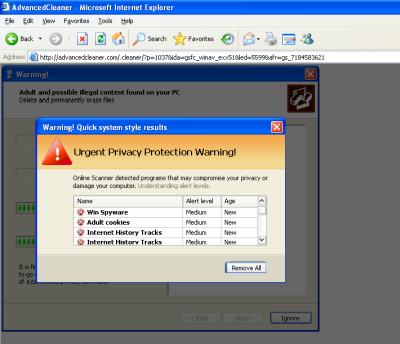 AdvancedCleaner fake warning