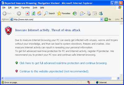 Internet Explorer hijacked by PCprotectar